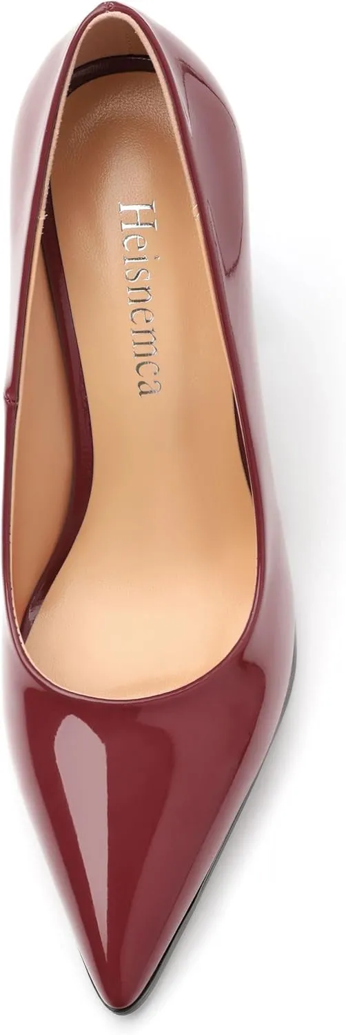 Chunky Block Heels for Women Patent Closed Pointed Toe Pumps Slip on Heels Dress Wedding Shoes 3.5IN