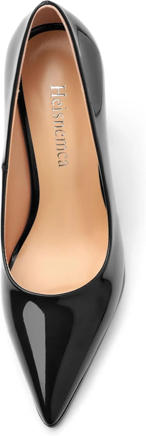 Chunky Block Heels for Women Patent Closed Pointed Toe Pumps Slip on Heels Dress Wedding Shoes 3.5IN