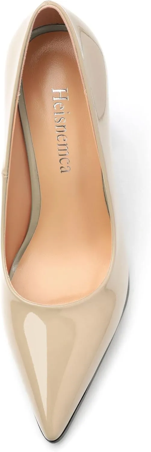 Chunky Block Heels for Women Patent Closed Pointed Toe Pumps Slip on Heels Dress Wedding Shoes 3.5IN