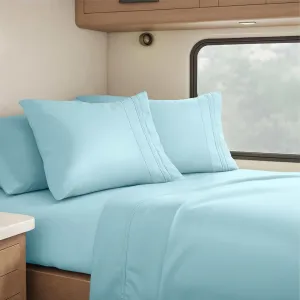 Clara Clark Bed Linen Set, 6 Piece - Microfiber Short Queen Sheets for RV, Aqua Light Blue