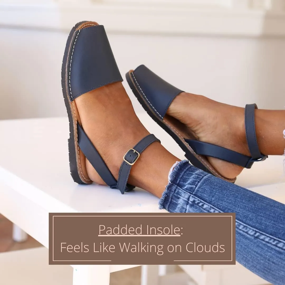 Classic Ankle Strap Sandals for Women – Dressy Soft Leather Sandals with Removable Ankle Strap, Casual Women’s Flat Sandals