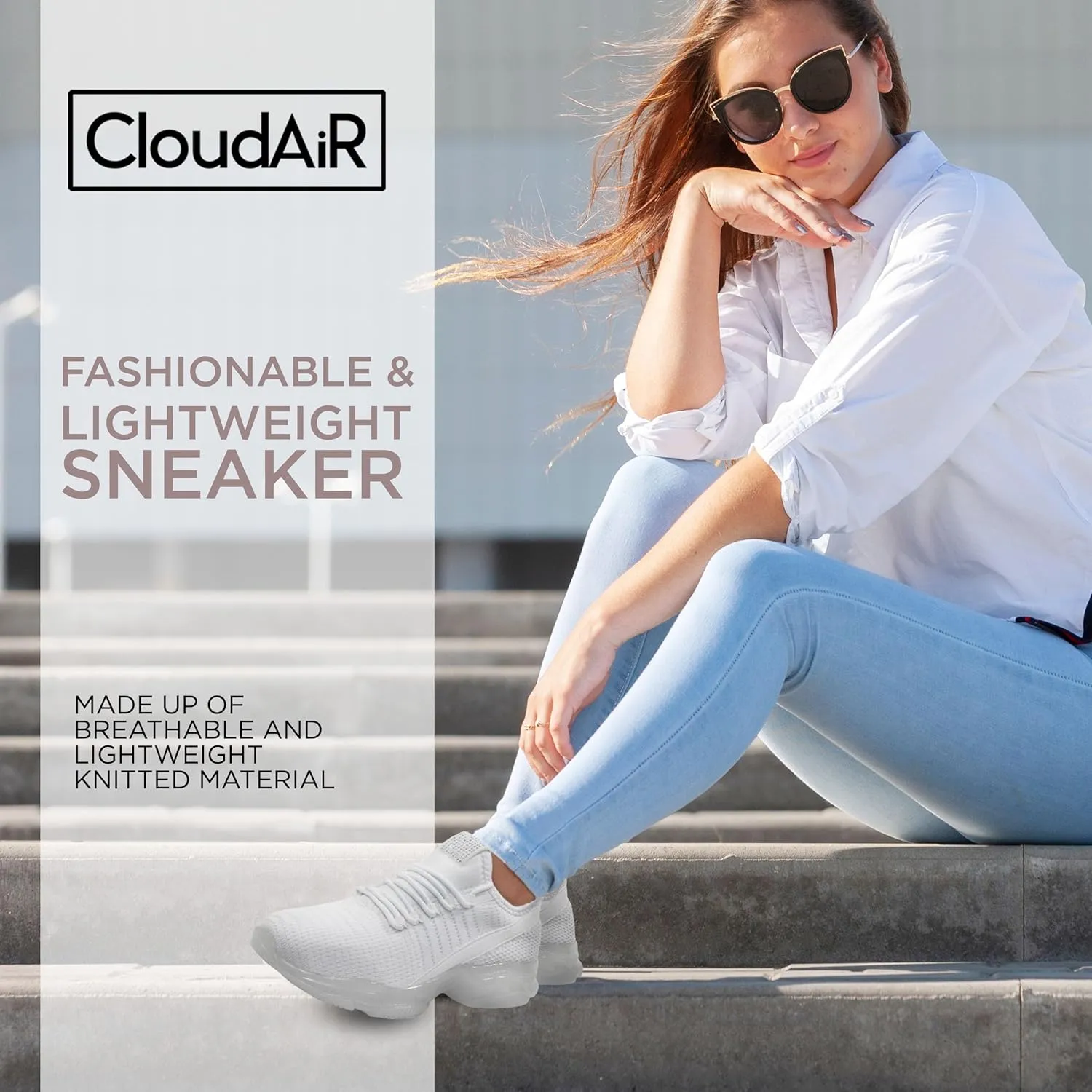 CLOUDAIR Vesta Women's Sneakers: Casual Running, Walking Arch Support Shoes, Lightweight Slip-On Sock Design, Non-Slip Work Shoes for Women, Comfortable Air Cushioned Platform Sneakers