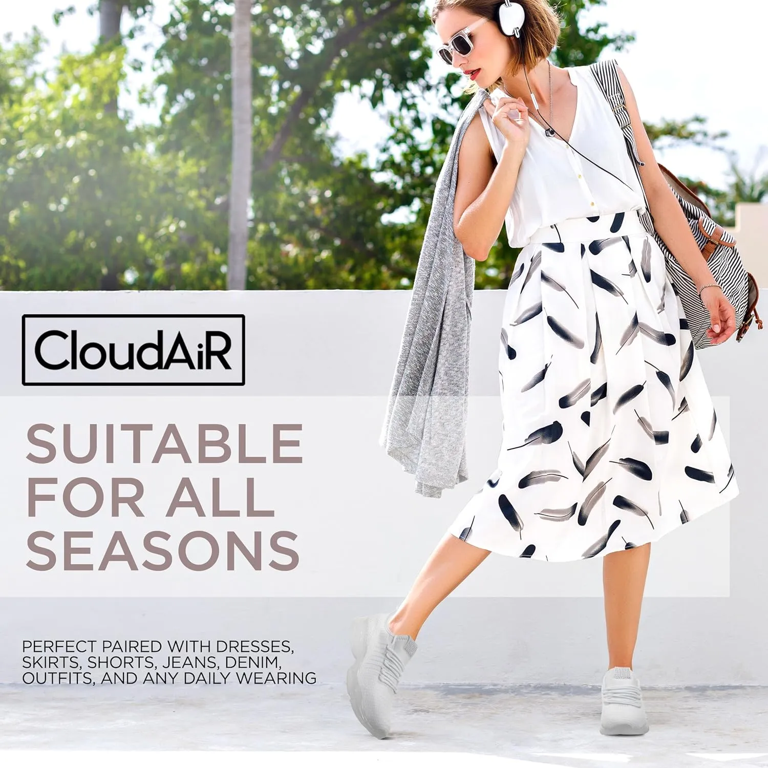 CLOUDAIR Vesta Women's Sneakers: Casual Running, Walking Arch Support Shoes, Lightweight Slip-On Sock Design, Non-Slip Work Shoes for Women, Comfortable Air Cushioned Platform Sneakers