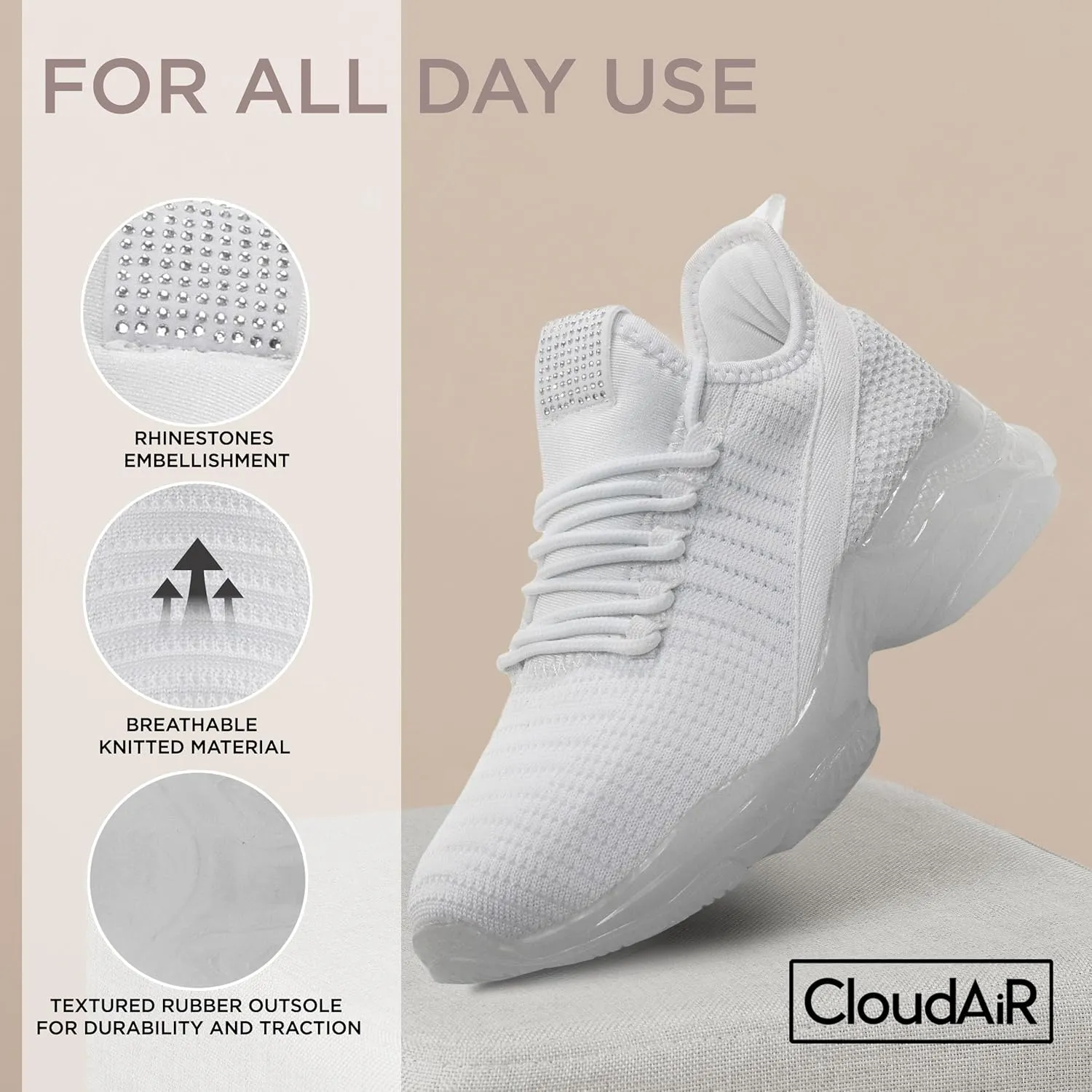 CLOUDAIR Vesta Women's Sneakers: Casual Running, Walking Arch Support Shoes, Lightweight Slip-On Sock Design, Non-Slip Work Shoes for Women, Comfortable Air Cushioned Platform Sneakers