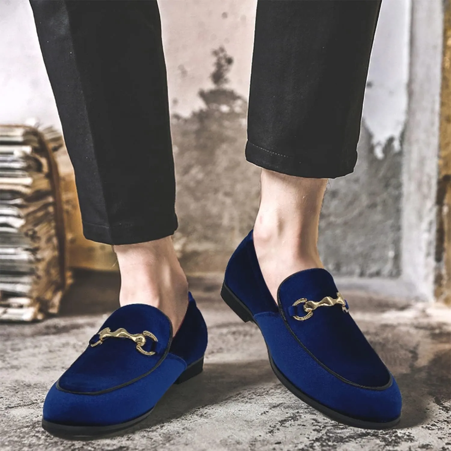 CMM Men's Velvet Slip On Loafers Shiny Metallic Slipper Loafers Luxury Dress Shoes Nightclub Party