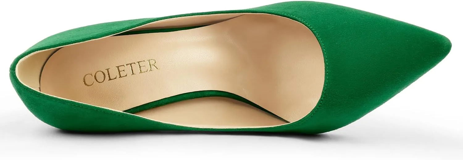COLETER Women's 4 Inch Pumps Pointy Toe Wedding Dress Shoes Slip on Stiletto Pumps