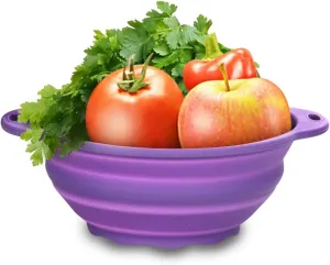 Collapsible SiliconelSalad Bowl 61oz Camping Bowl Outdoor Hiking Travel Durable Bowl for Storage and Mixing Food-Grade Silicone Food Storage Container 1 Pack (Purple)