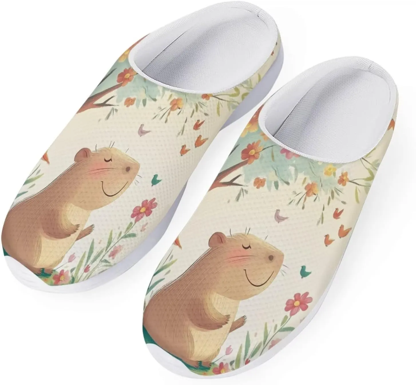 Coloranimal Cute Animal Floral Pattern Pull On Slippers for Women Beach Flat Shoes