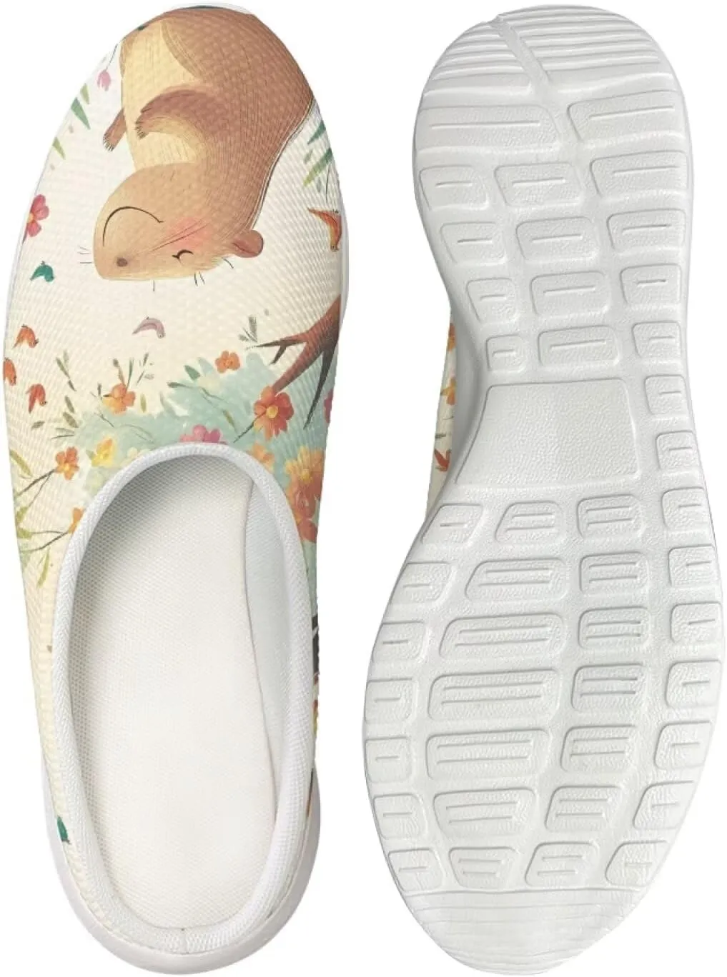 Coloranimal Cute Animal Floral Pattern Pull On Slippers for Women Beach Flat Shoes