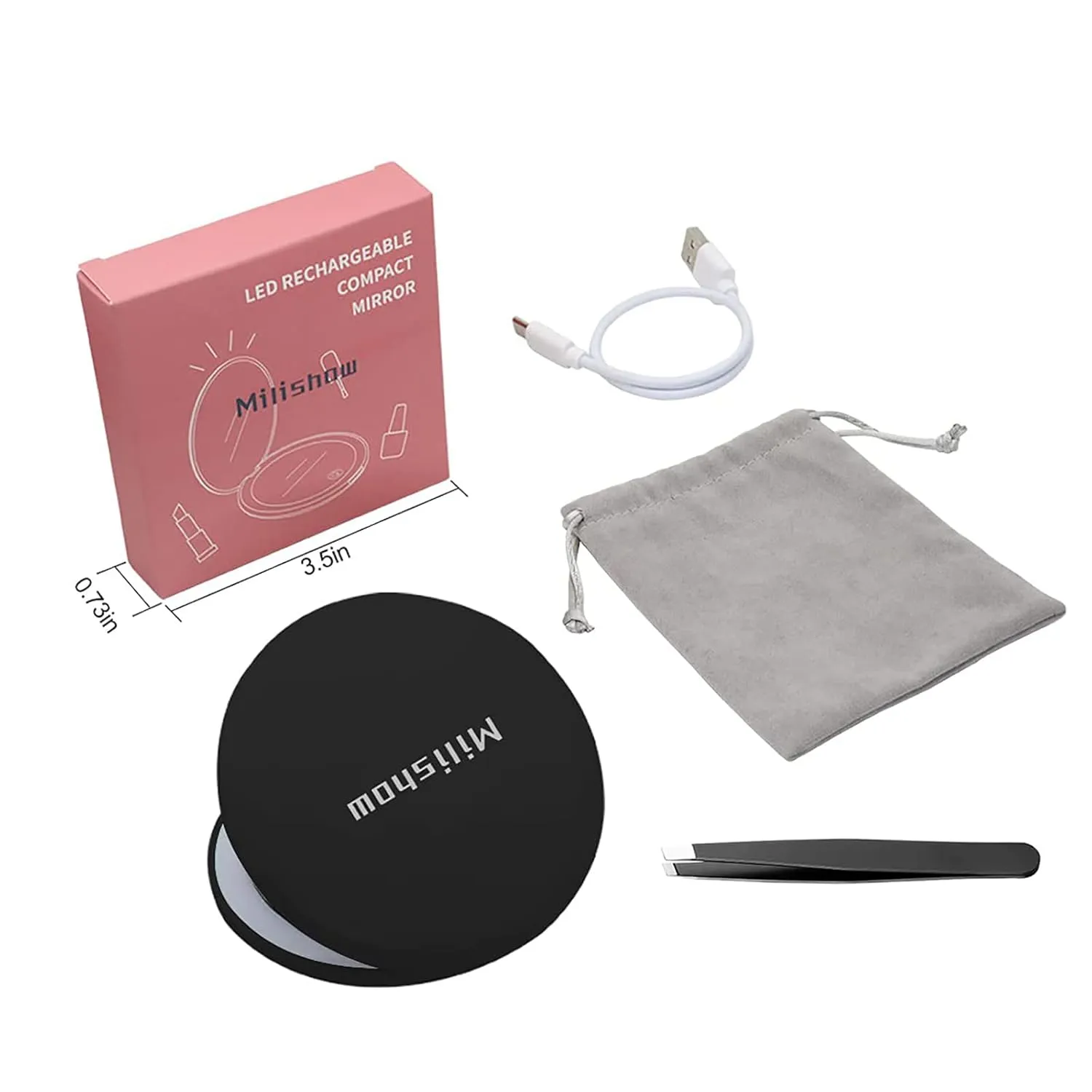 Compact Mirror with LED Light,1x/10x Magnifying Rechargeable Mirror,3.5in, Dimmable Travel Mirror for Purse,Pocket,Handheld 2-Sided Makeup Mirror