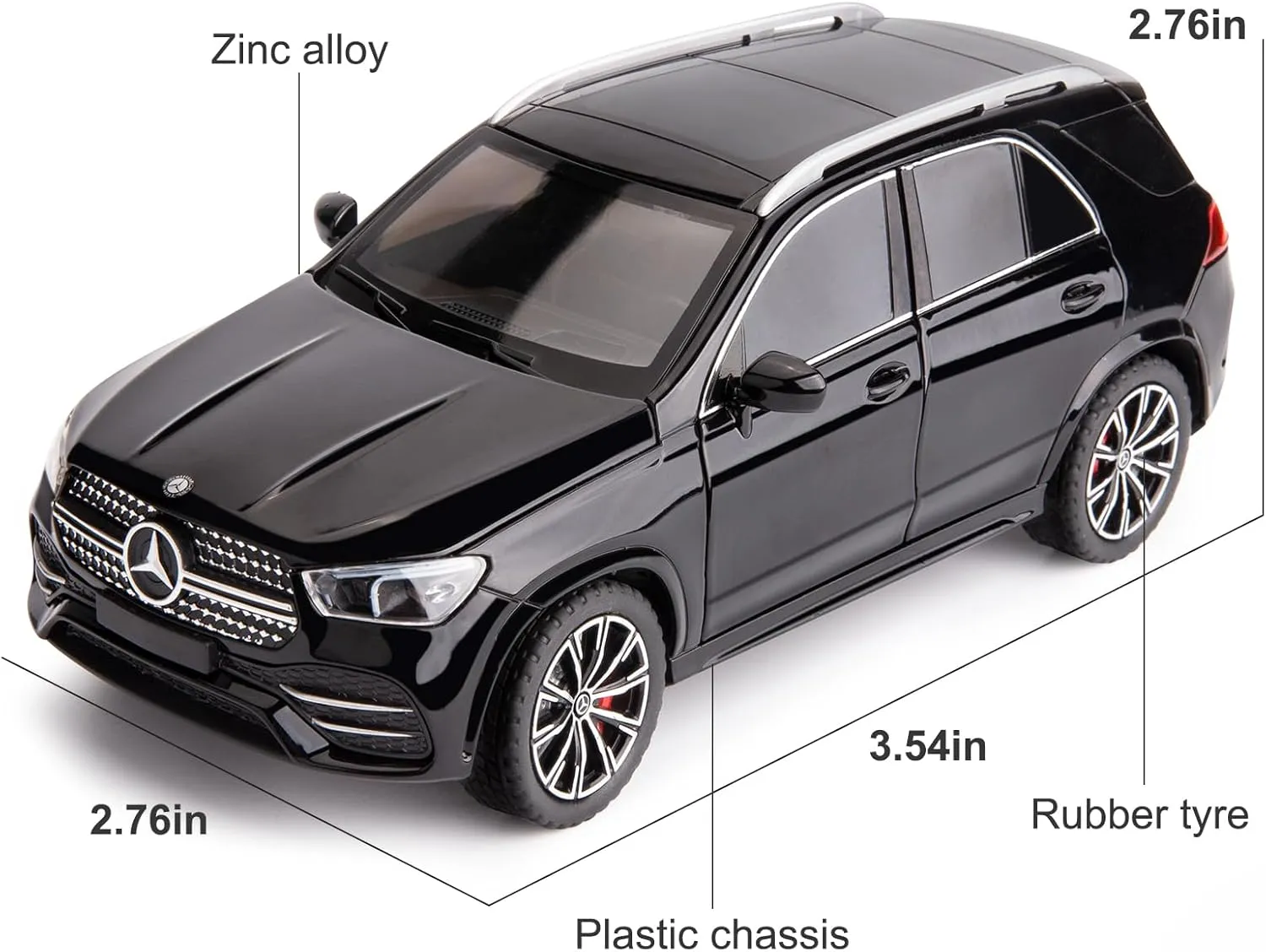 Compatible for 1/24 Alloy Die-cast Benz GLE 350 Toy Car with Sound and Light Pull Back Collection Model Car for Kids Gift (Black)