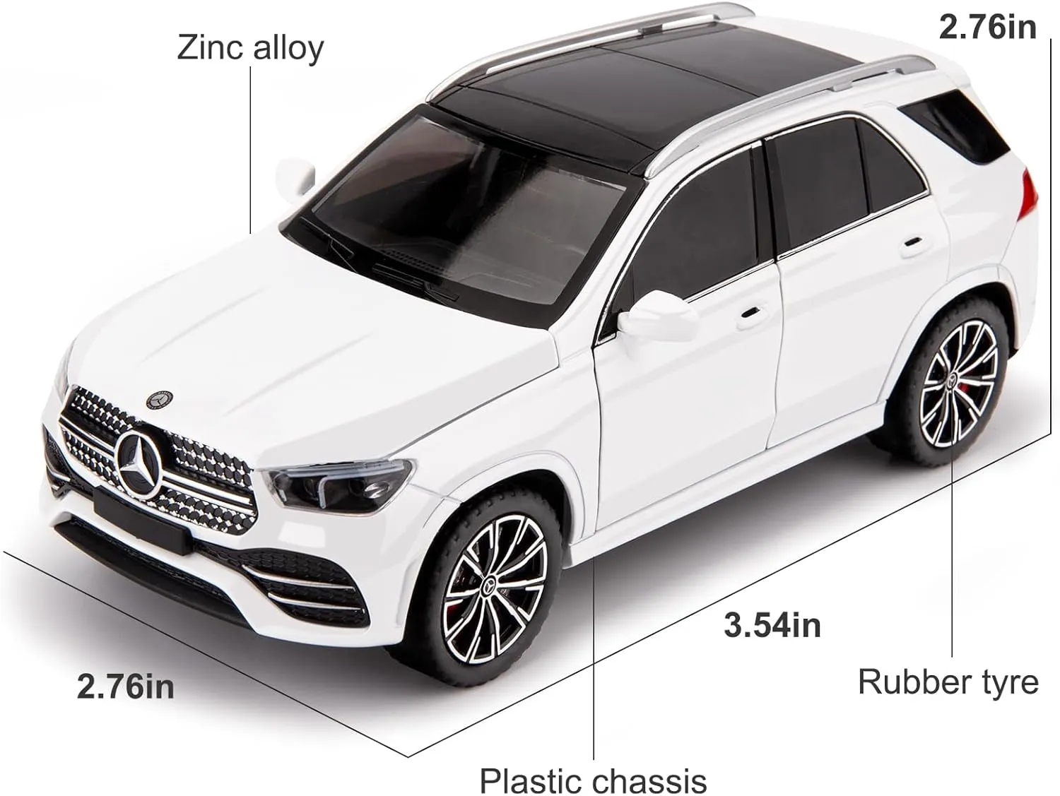Compatible for 1/24 Alloy Die-cast Benz GLE 350 Toy Car with Sound and Light Pull Back Collection Model Car for Kids Gift （White）
