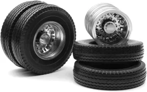 Compatible with Tamiya 1/14 RC Trailer Tractor Truck Car Parts Metal Rear Wheel Hub Rims with 22mm/25mm Width Rubber Tires RC Wheel Tires(Rear)