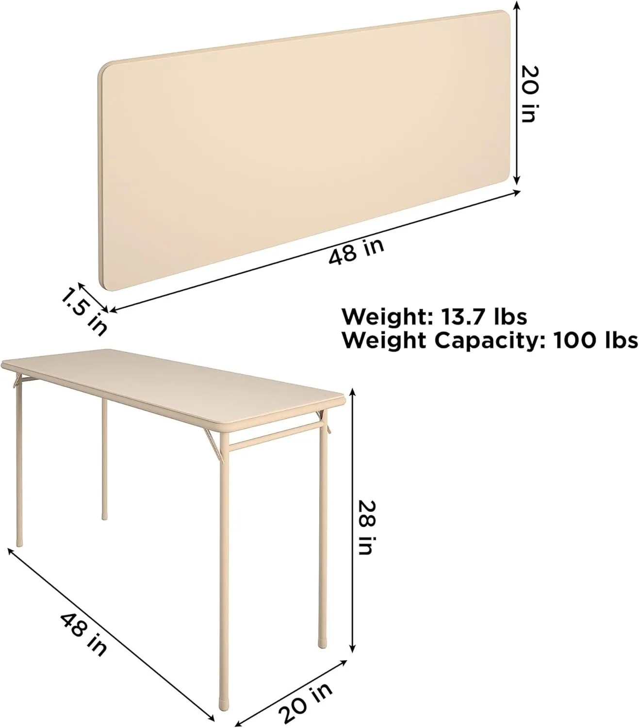 Cosco Folding Serving Table, 20" x 48", Antique Linen