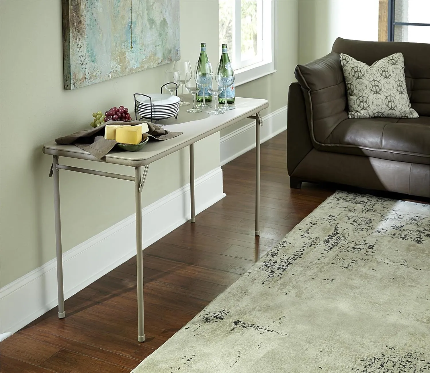 Cosco Folding Serving Table, 20" x 48", Antique Linen