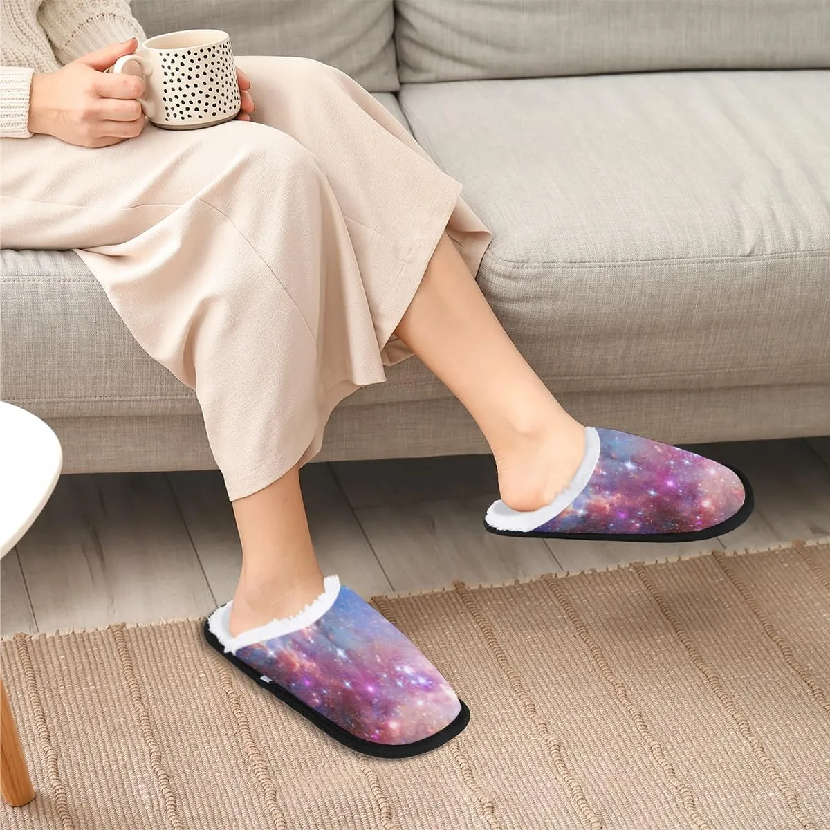 Cosmic Galaxy Star Slippers for Women,Fluffy Soft Winter Womens House Slippers,Non Slip Comfy Plush Ladies House Shoes for Girls Slip-On Slippers for Indoor Bedroom Travel M