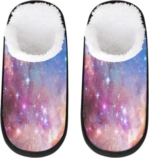 Cosmic Galaxy Star Slippers for Women,Fluffy Soft Winter Womens House Slippers,Non Slip Comfy Plush Ladies House Shoes for Girls Slip-On Slippers for Indoor Bedroom Travel M