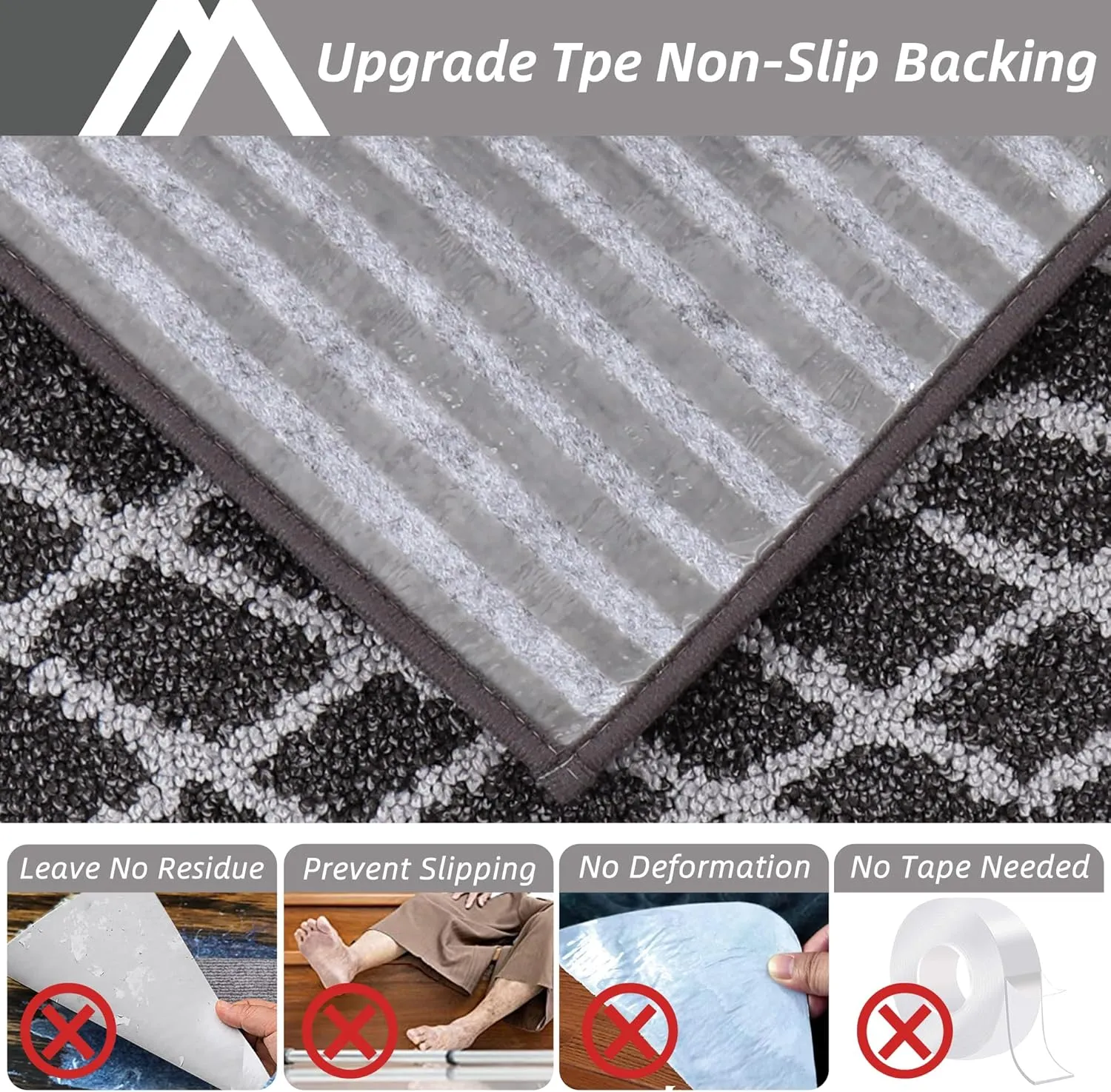 COSY HOMEER Soft Stair Treads Non-Slip Carpet Mat 28inX9in Indoor Stair Runners for Wooden Steps,Stair Rugs for Kids and Dogs, 100% Polyester TPE Backing 10pcs,Black,Rhombus