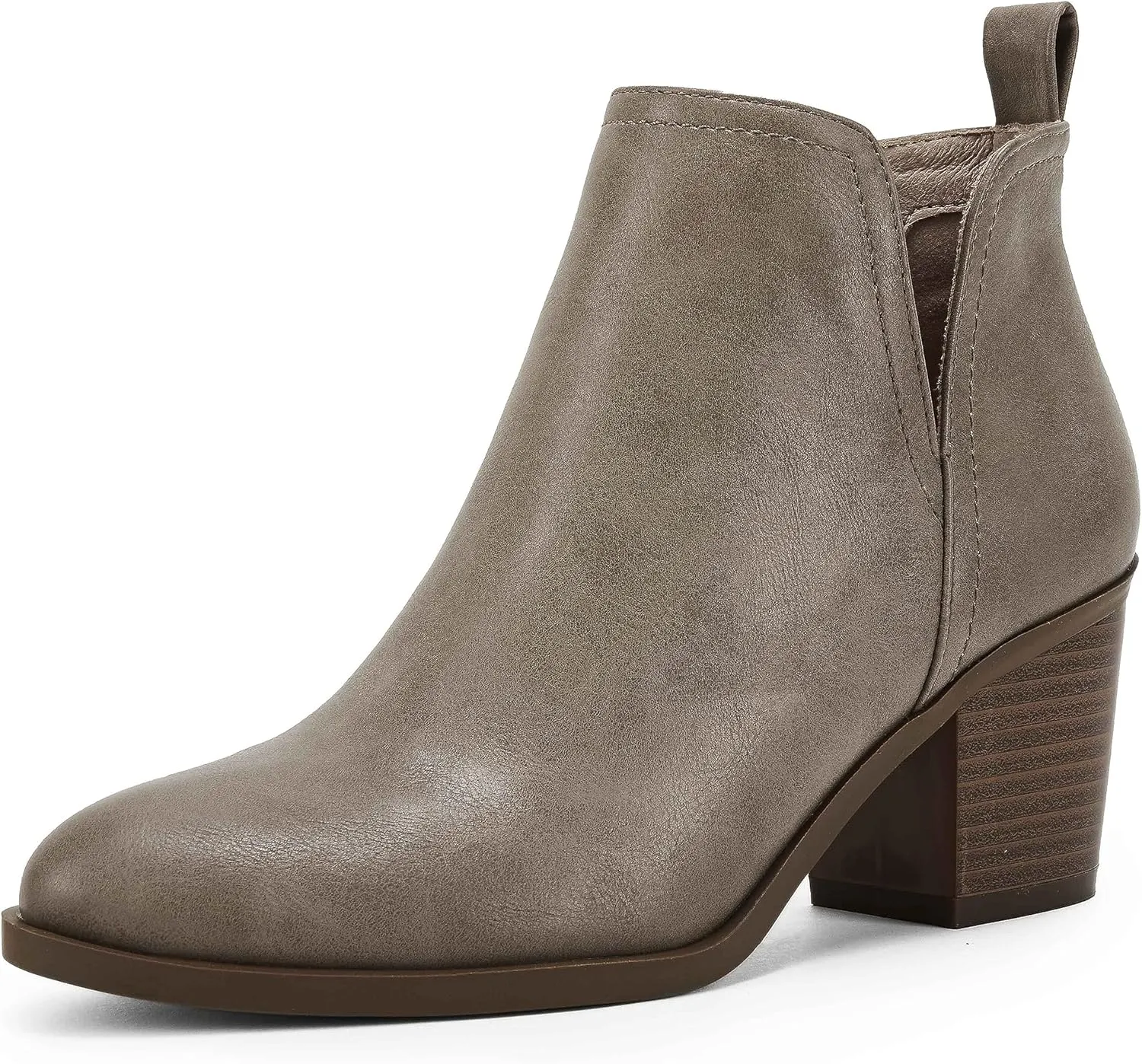 Coutgo Womens Cut Out Ankle Boots Chunky Stacked Heel Almond Toe Slip on Western Booties