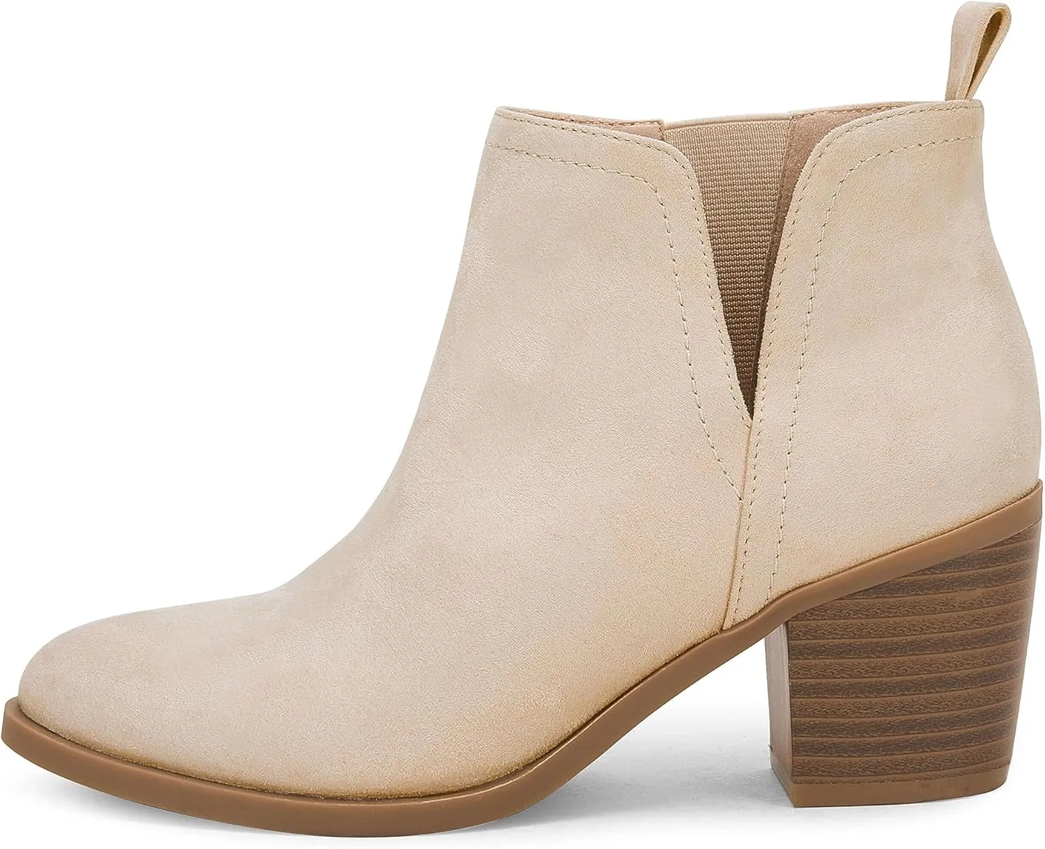 Coutgo Womens Cut Out Ankle Boots Chunky Stacked Heel Almond Toe Slip on Western Booties