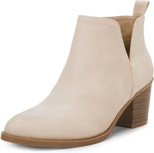 Coutgo Womens Cut Out Ankle Boots Chunky Stacked Heel Almond Toe Slip on Western Booties
