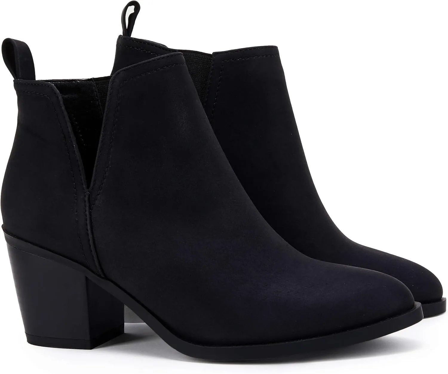 Coutgo Womens Cut Out Ankle Boots Chunky Stacked Heel Almond Toe Slip on Western Booties