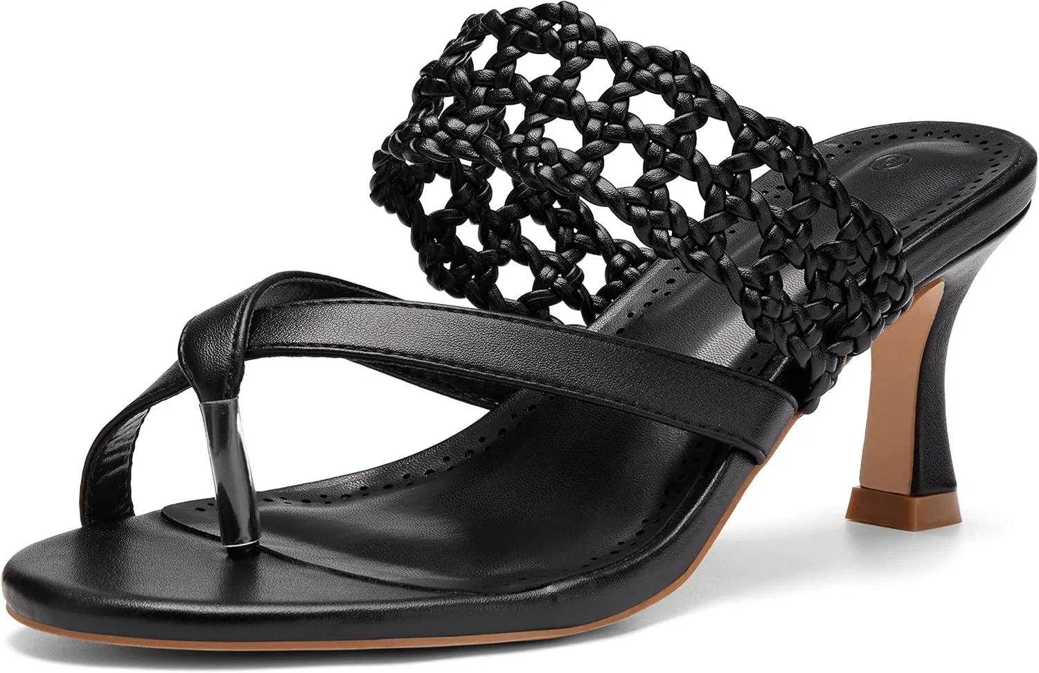 Coutgo Womens Low Kitten Heel Sandals Open Toe Ankle Strap Thong Slides Backless Slip on Dress Shoes