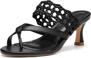 Coutgo Womens Low Kitten Heel Sandals Open Toe Ankle Strap Thong Slides Backless Slip on Dress Shoes