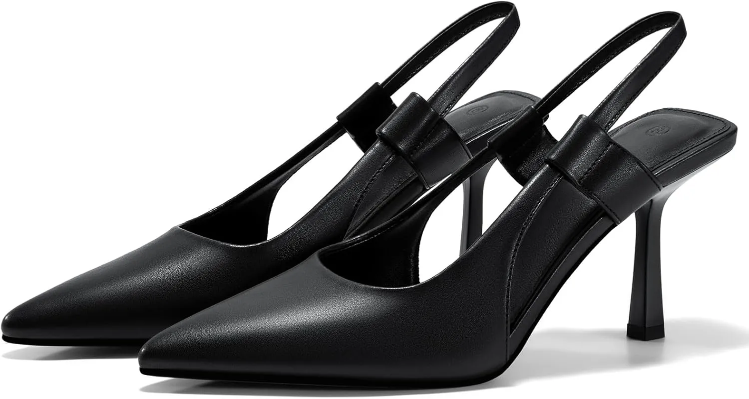 Coutgo Womens Slingback Heels Pumps Closed Pointed Toe Slip-on Kitten Heels Sandals Party Prom Dress Pump Shoes