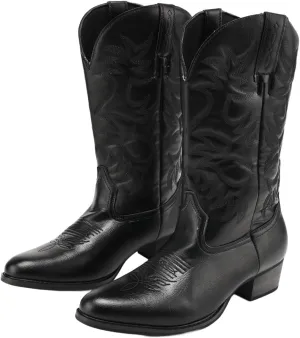Cowboy Boots for Men Wide Toe boots Embroidered Western Boots Traditional Country Boot Pull On Slip Resistant Boots