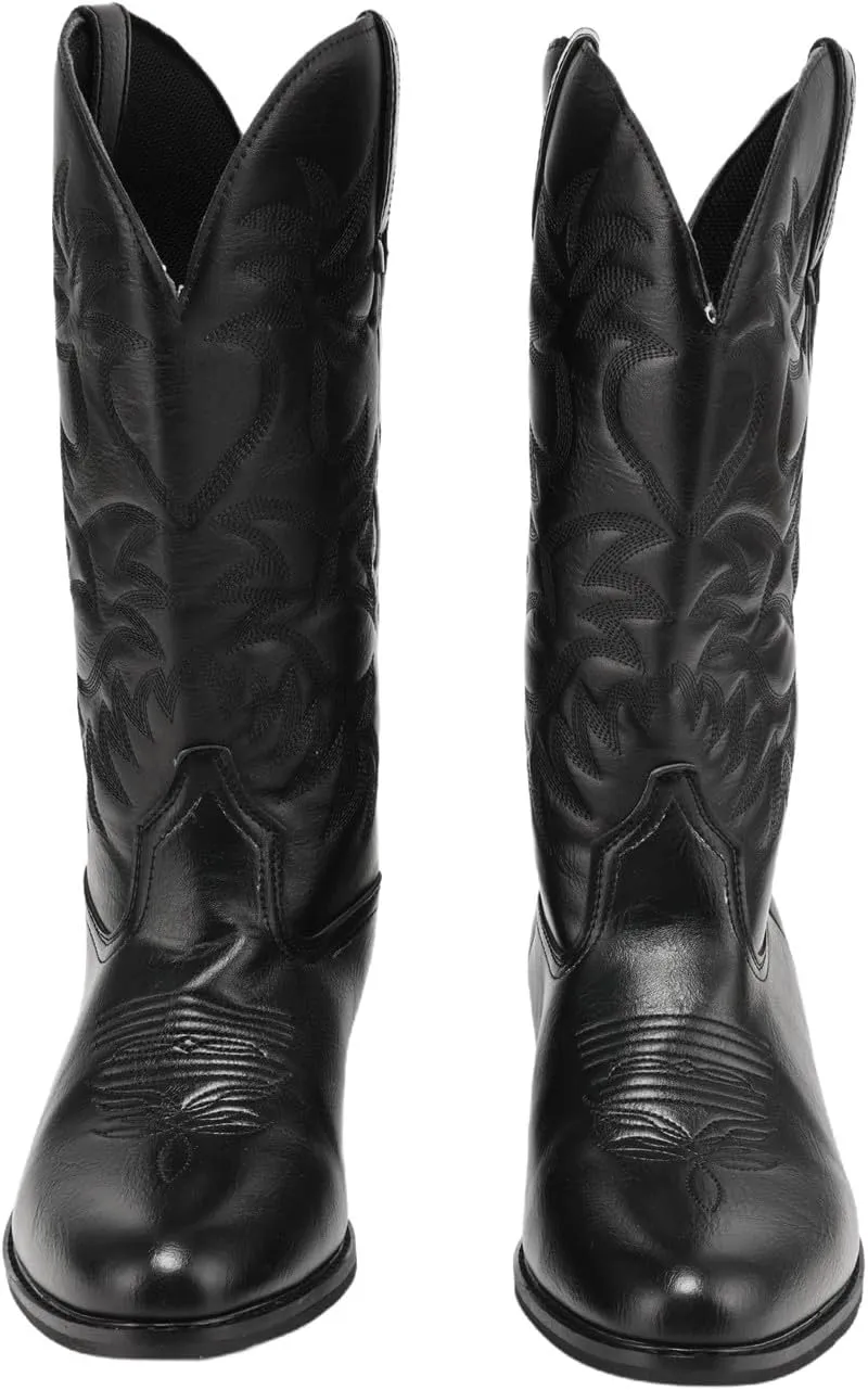 Cowboy Boots for Men Wide Toe boots Embroidered Western Boots Traditional Country Boot Pull On Slip Resistant Boots