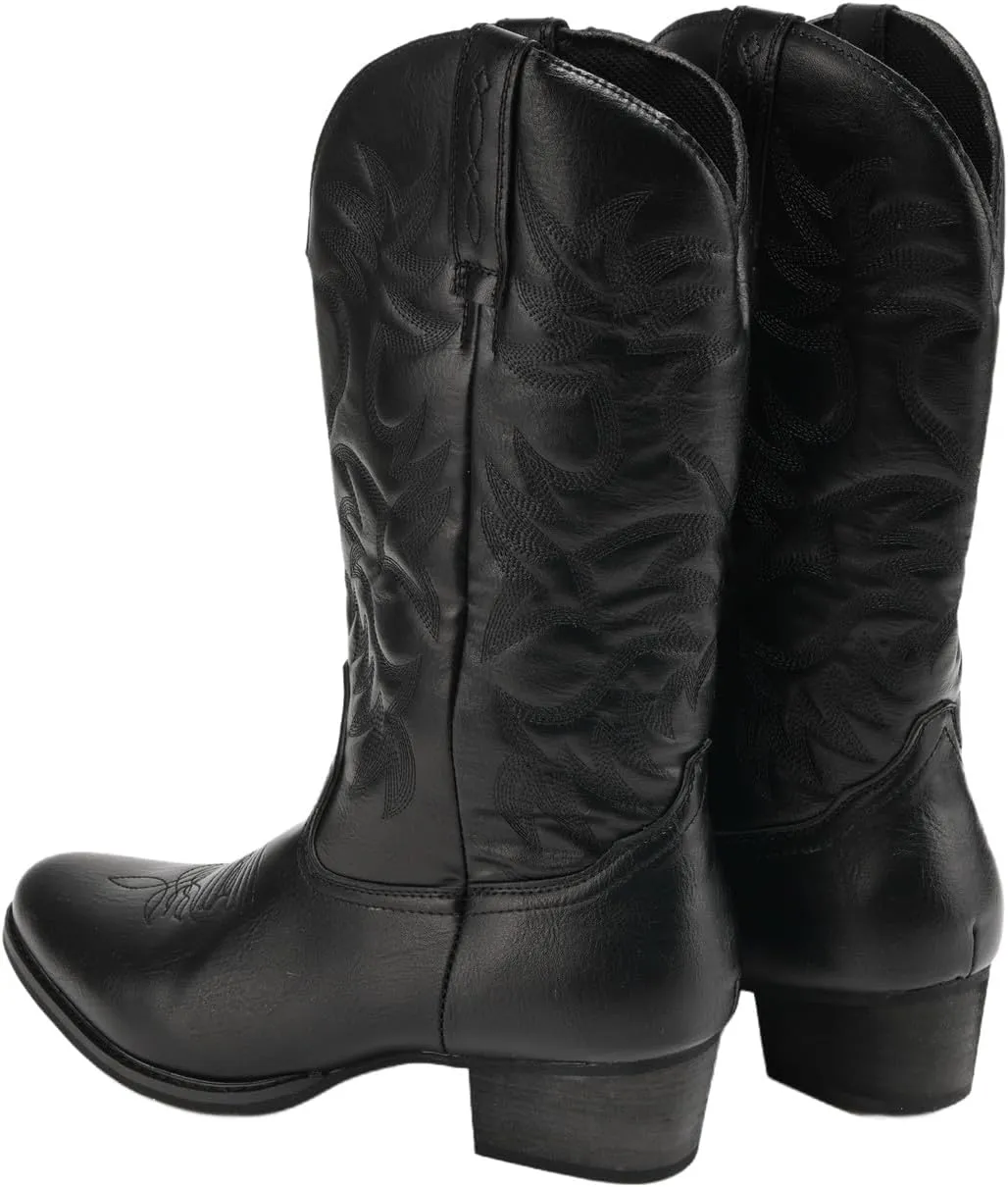 Cowboy Boots for Men Wide Toe boots Embroidered Western Boots Traditional Country Boot Pull On Slip Resistant Boots