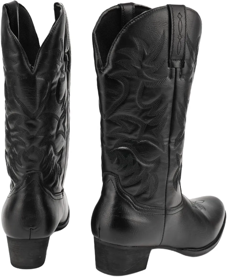 Cowboy Boots for Men Wide Toe boots Embroidered Western Boots Traditional Country Boot Pull On Slip Resistant Boots