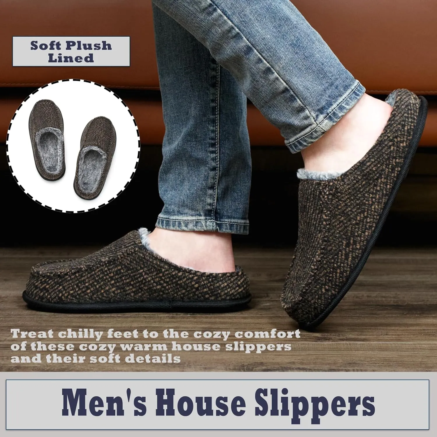 Cozylook Men's Slip-on Slippers, Memory Foam Padded House Moccasins, Non-Slip Sole Indoor/Outdoor, Soft Plush Lining, Cozy Gifts, Sizes 8-15
