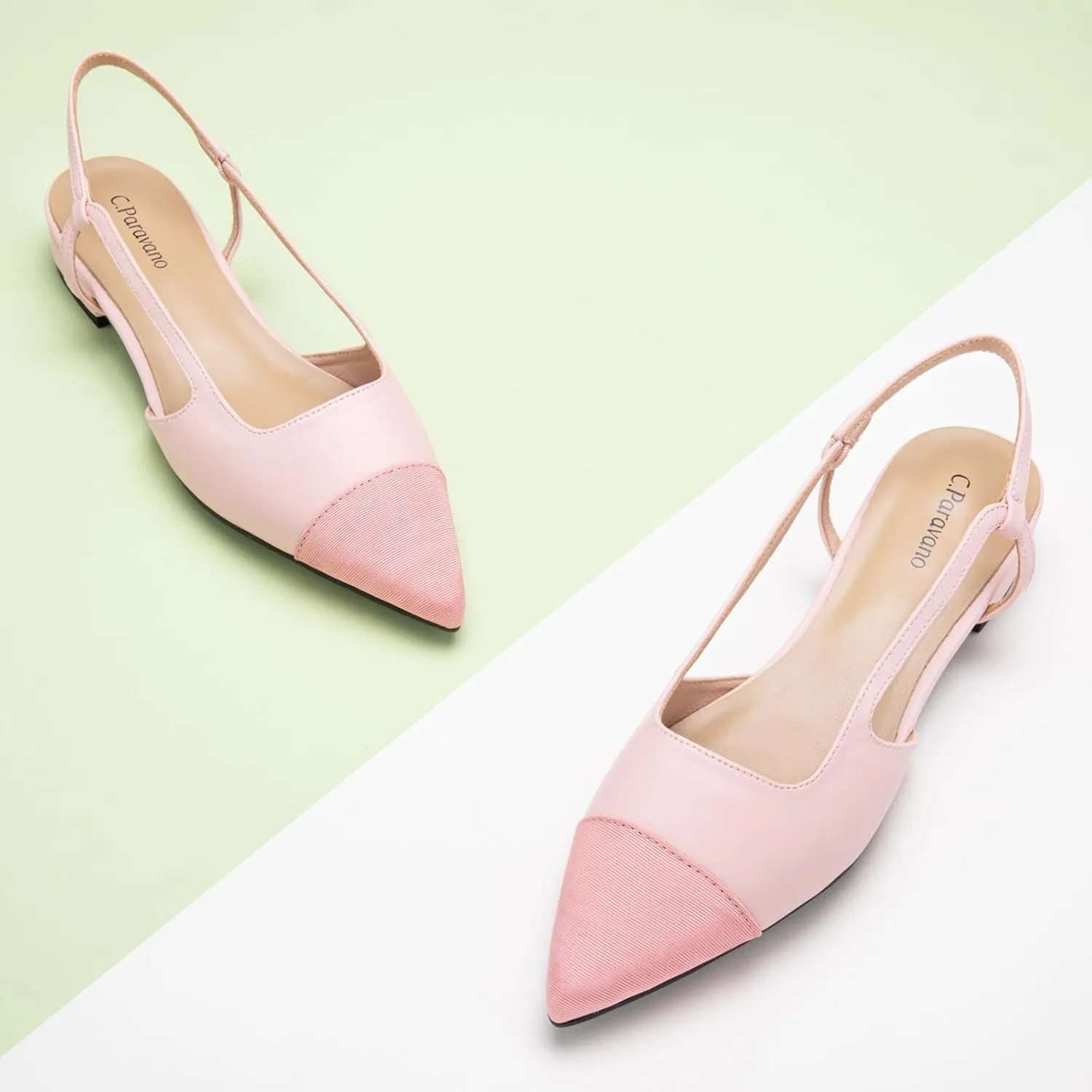 C.Paravano Women's Pointed Toe Slingback Flats | Comfort Heeled Sandals | Slip-On Flats | Perfect for Casual, Business, Party, Date