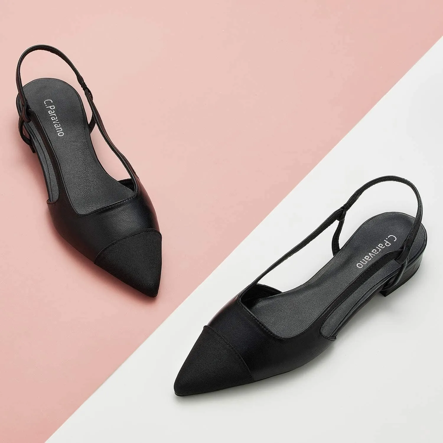 C.Paravano Women's Pointed Toe Slingback Flats | Comfort Heeled Sandals | Slip-On Flats | Perfect for Casual, Business, Party, Date