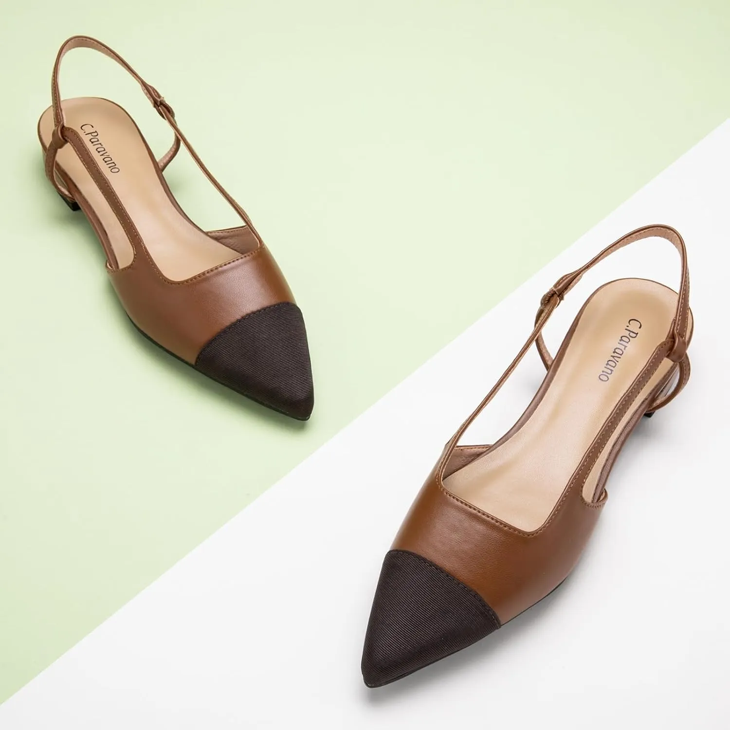 C.Paravano Women's Pointed Toe Slingback Flats | Comfort Heeled Sandals | Slip-On Flats | Perfect for Casual, Business, Party, Date