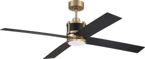 Craftmade GRG56SBFB4 Gregory 56" Ceiling Fan with LED Lights and Remote, Satin Brass/Flat Black