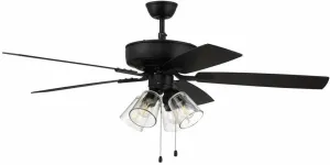 Craftmade P104FB5-52FBGW Pro Plus 52" Ceiling Fan with LED Lights & Pull Chain, 5 Reversible Flat Black/Greywood MDF Blades, Flat Black