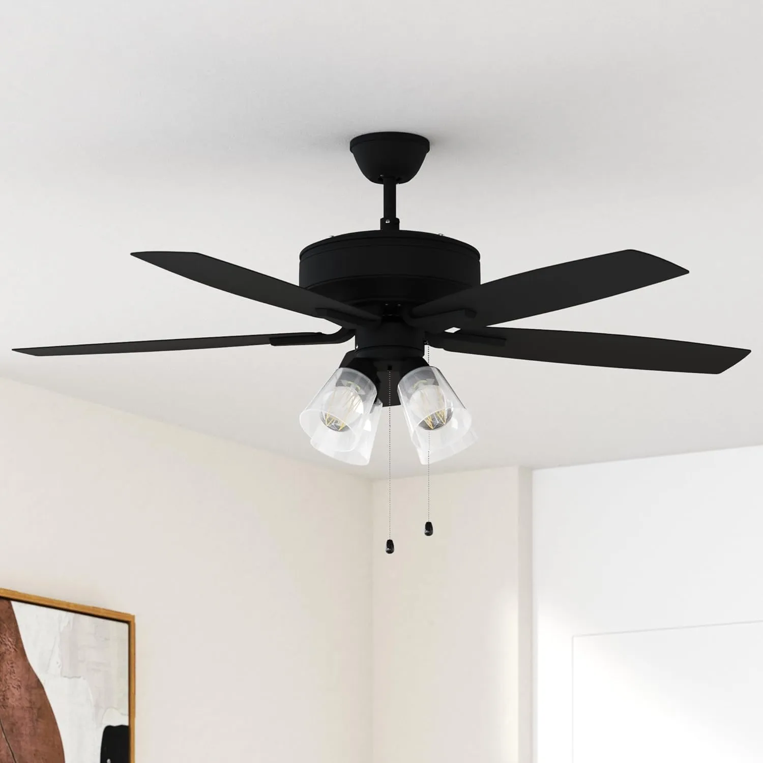 Craftmade P104FB5-52FBGW Pro Plus 52" Ceiling Fan with LED Lights & Pull Chain, 5 Reversible Flat Black/Greywood MDF Blades, Flat Black