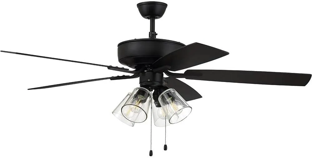 Craftmade P104FB5-52FBGW Pro Plus 52" Ceiling Fan with LED Lights & Pull Chain, 5 Reversible Flat Black/Greywood MDF Blades, Flat Black