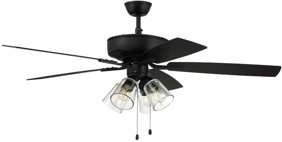Craftmade P104FB5-52FBGW Pro Plus 52" Ceiling Fan with LED Lights & Pull Chain, 5 Reversible Flat Black/Greywood MDF Blades, Flat Black