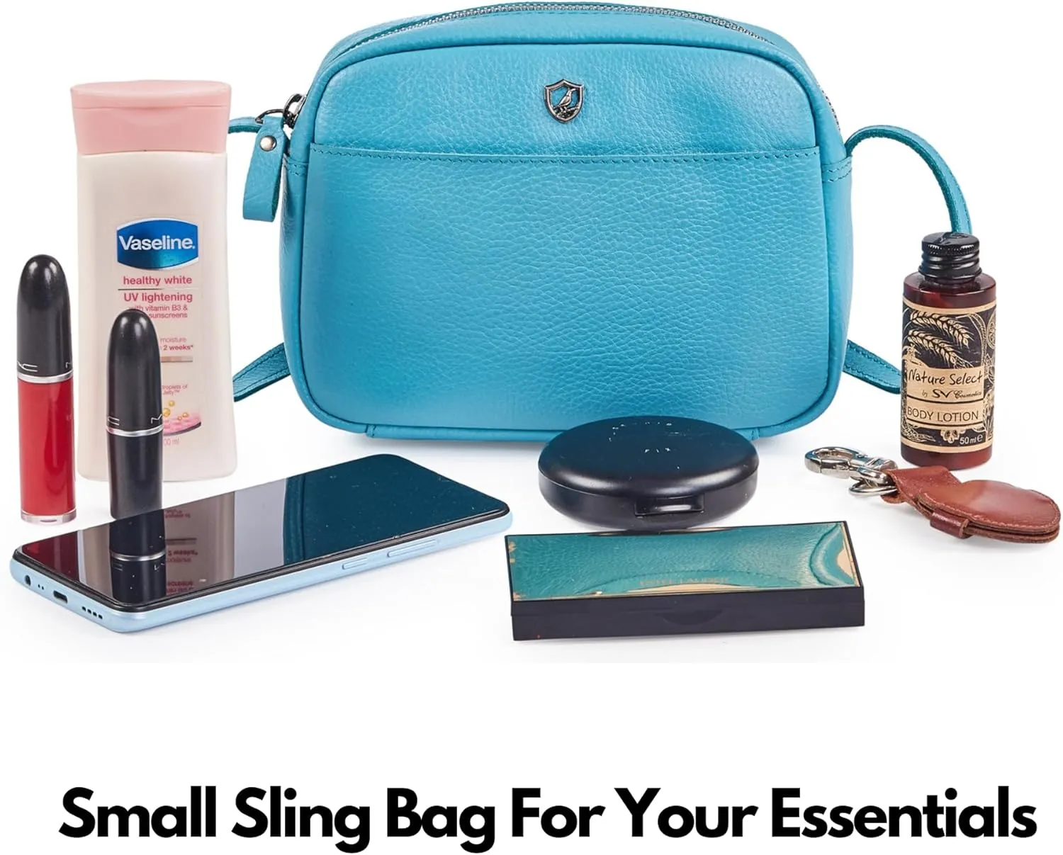 Crossbody Sling Bag for Women Trendy Real Leather Purse Mini Soft Pebbled Crossover with Card Case