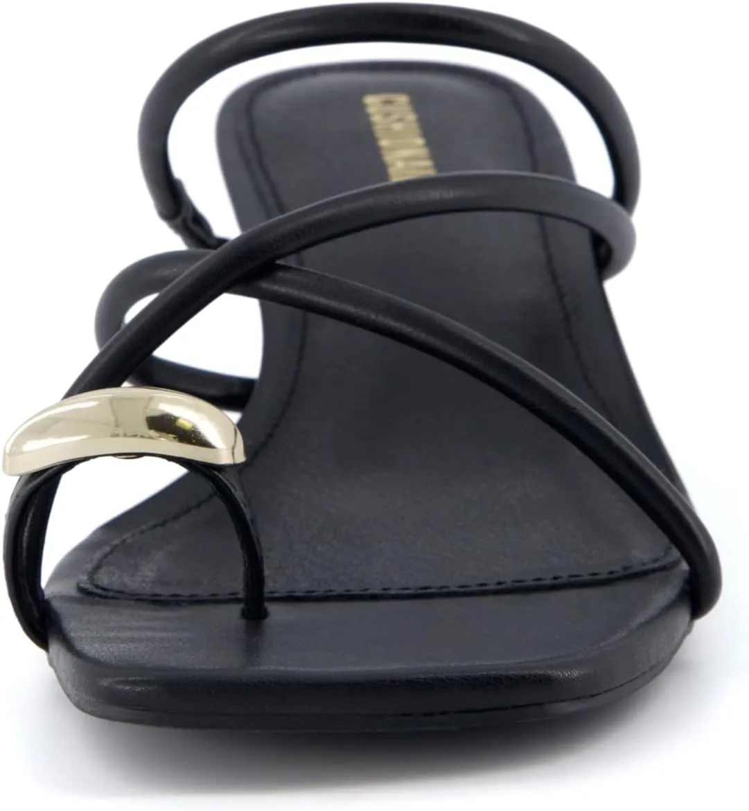 CUSHIONAIRE Maui Women’s Strappy Toe-Ring Slip On Kitten Heel – Vegan Leather Dress Sandal   Memory Foam