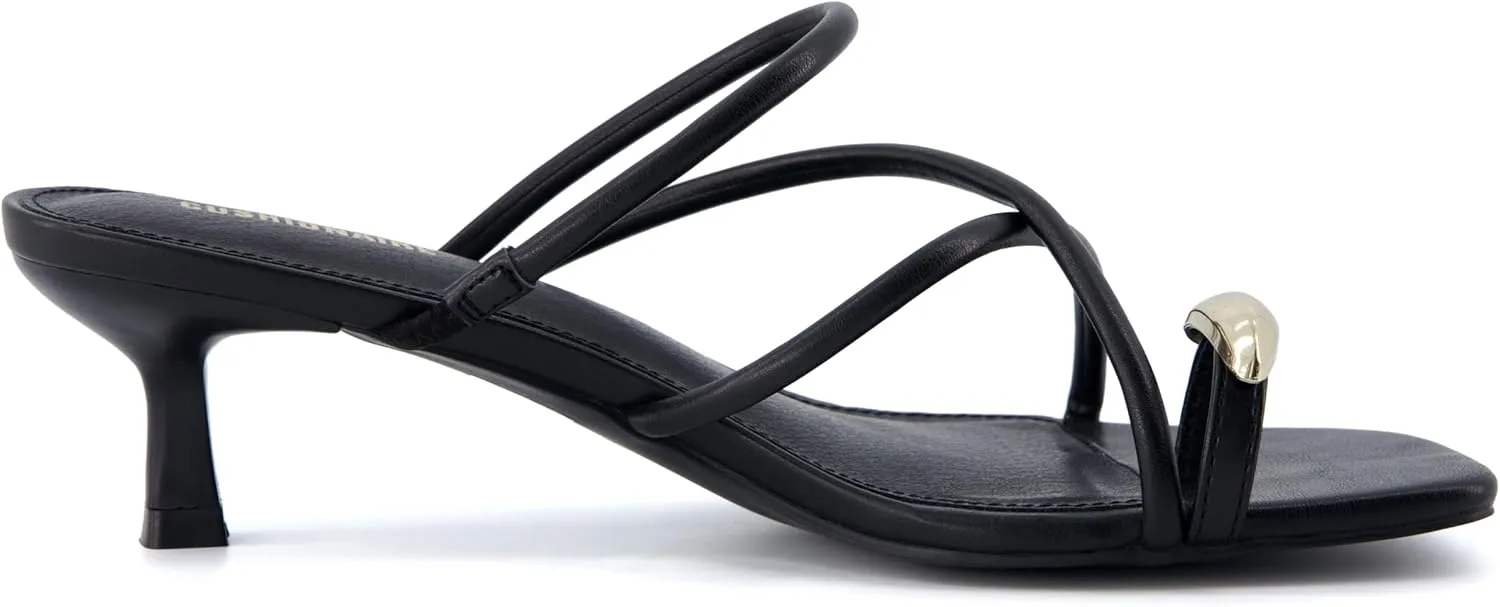CUSHIONAIRE Maui Women’s Strappy Toe-Ring Slip On Kitten Heel – Vegan Leather Dress Sandal   Memory Foam