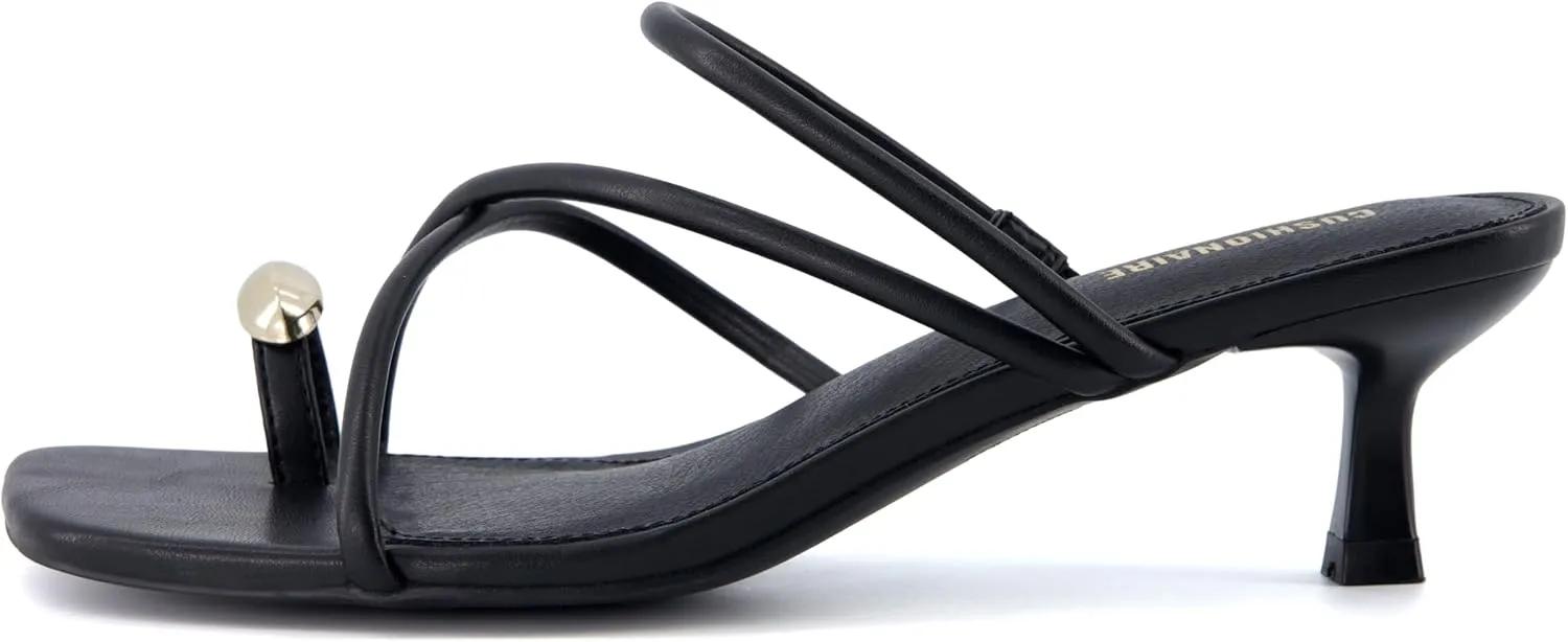 CUSHIONAIRE Maui Women’s Strappy Toe-Ring Slip On Kitten Heel – Vegan Leather Dress Sandal   Memory Foam