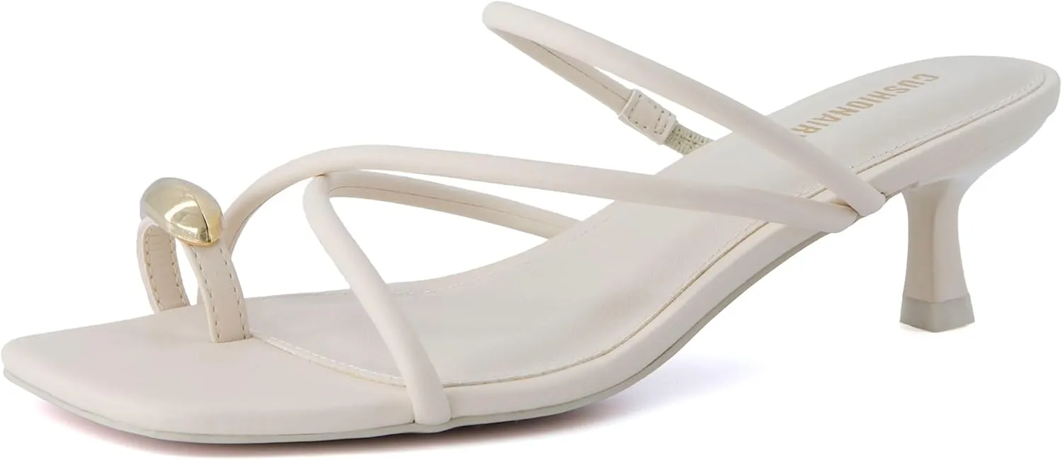 CUSHIONAIRE Maui Women’s Strappy Toe-Ring Slip On Kitten Heel – Vegan Leather Dress Sandal   Memory Foam
