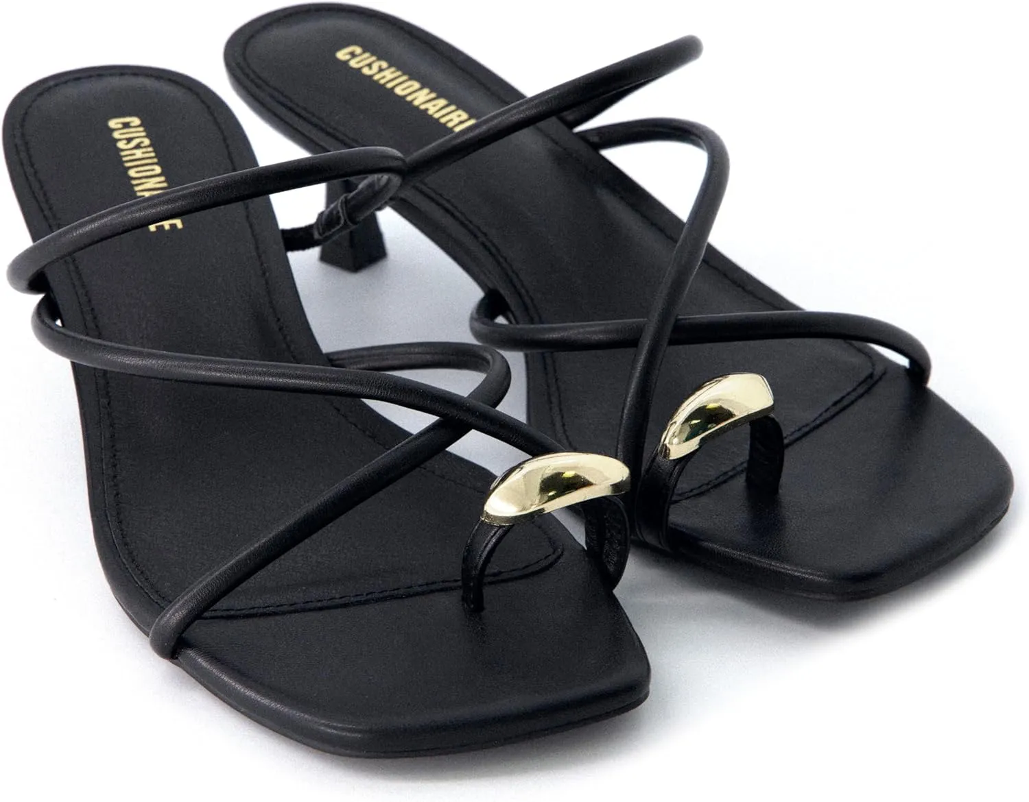 CUSHIONAIRE Maui Women’s Strappy Toe-Ring Slip On Kitten Heel – Vegan Leather Dress Sandal   Memory Foam