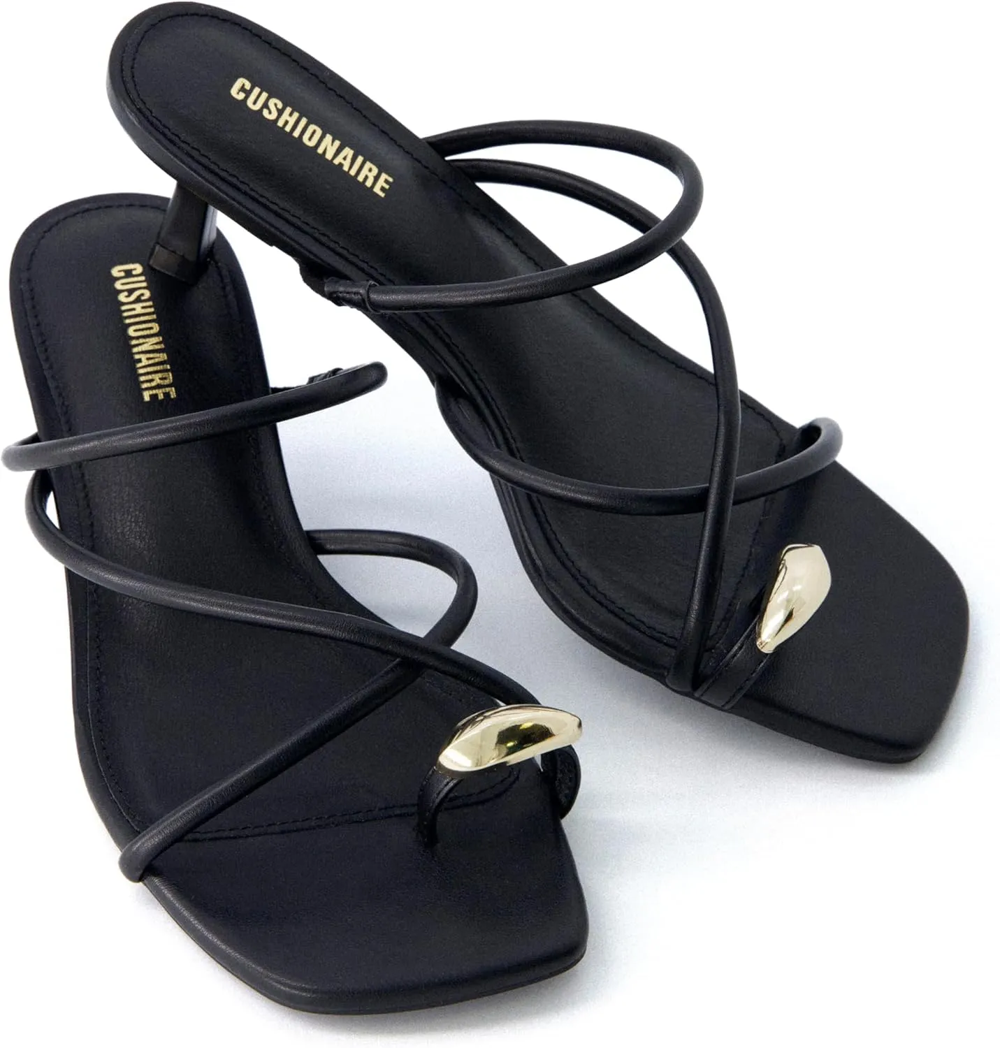 CUSHIONAIRE Maui Women’s Strappy Toe-Ring Slip On Kitten Heel – Vegan Leather Dress Sandal   Memory Foam