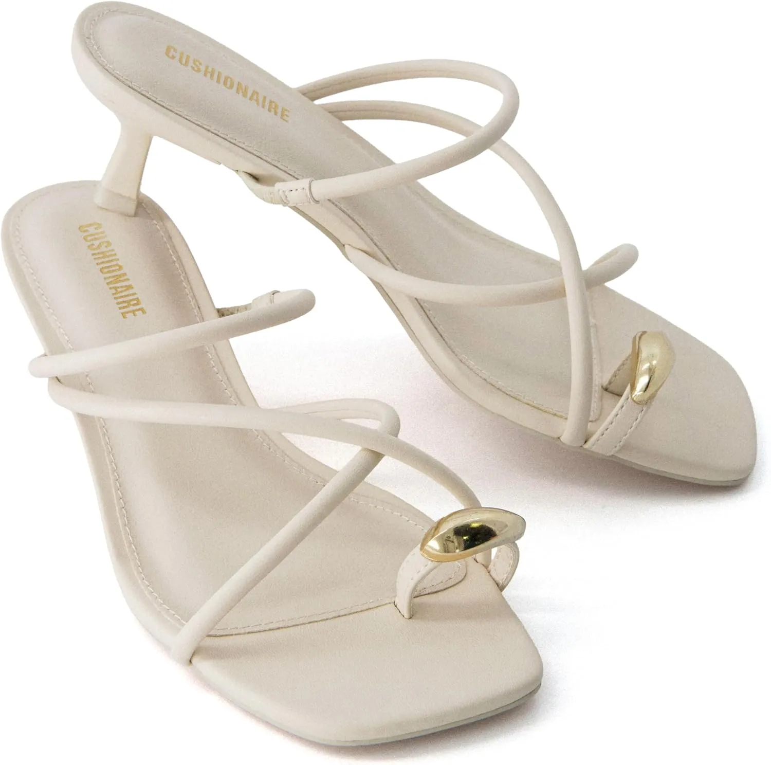 CUSHIONAIRE Maui Women’s Strappy Toe-Ring Slip On Kitten Heel – Vegan Leather Dress Sandal   Memory Foam